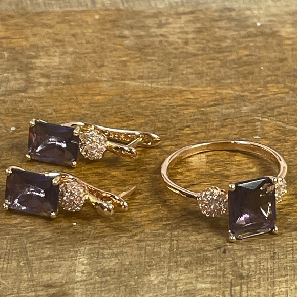 14K ROLLED AMETHYST & SAPPHIRE Ring & Earrings Set. - Picture 6 of 15